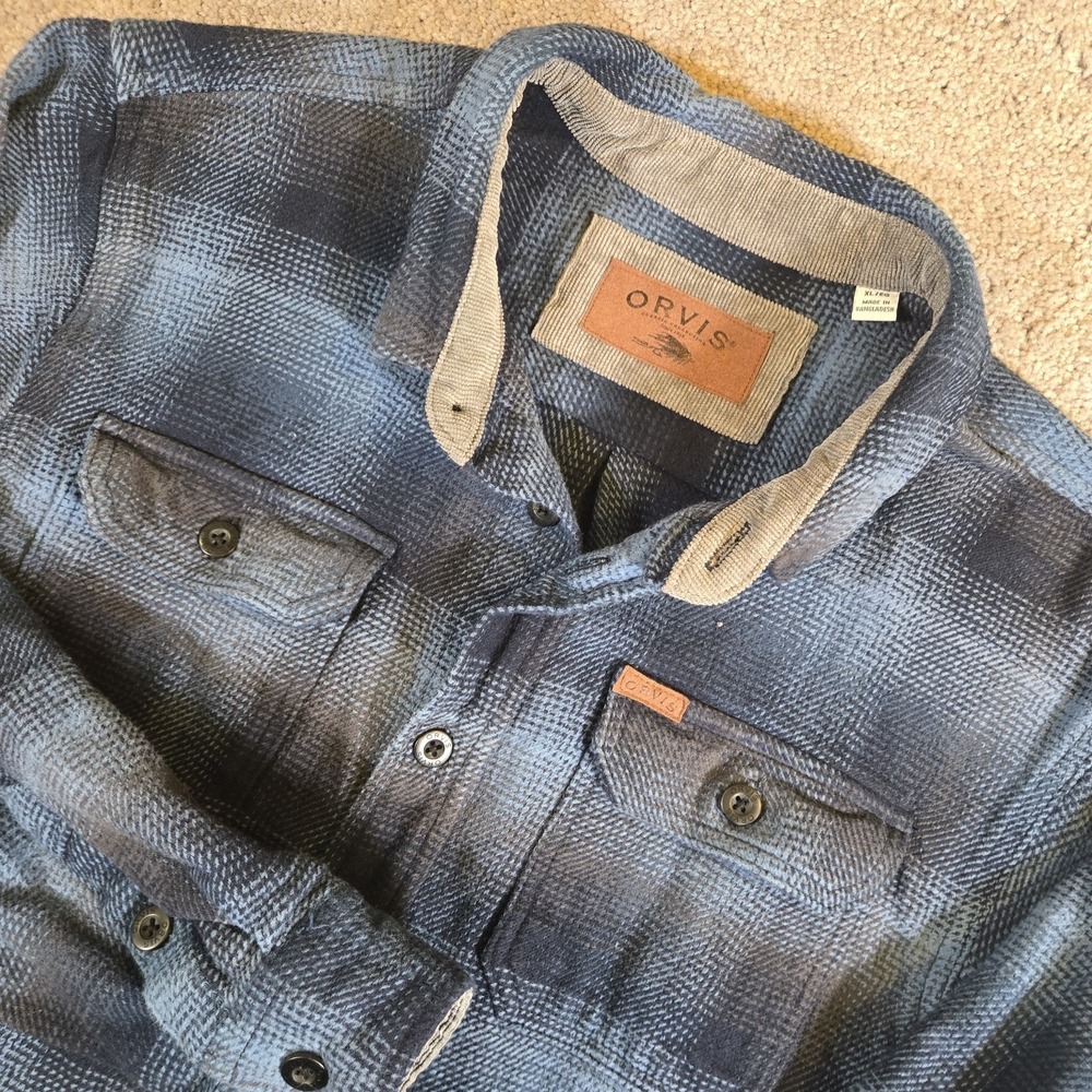 ORVIS Men's Flannel Big Bear Heavy Plaid Button Jacket Front Pocket XL